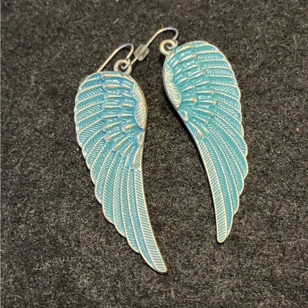 Silver and Blue Angel Wing Earrings